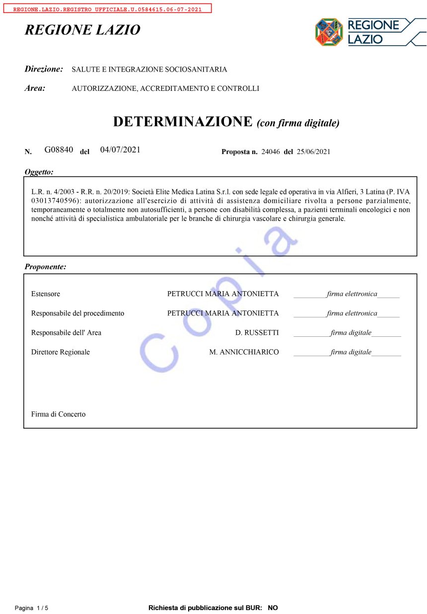 Autorizzazione all’esercizio di attività di assistenza domiciliare (in fase di Accreditamento)